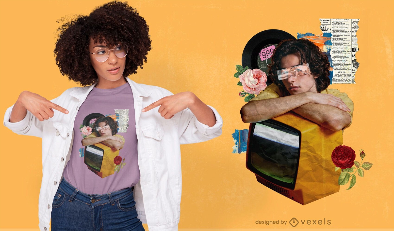 Retro wrapped paper collage t-shirt design