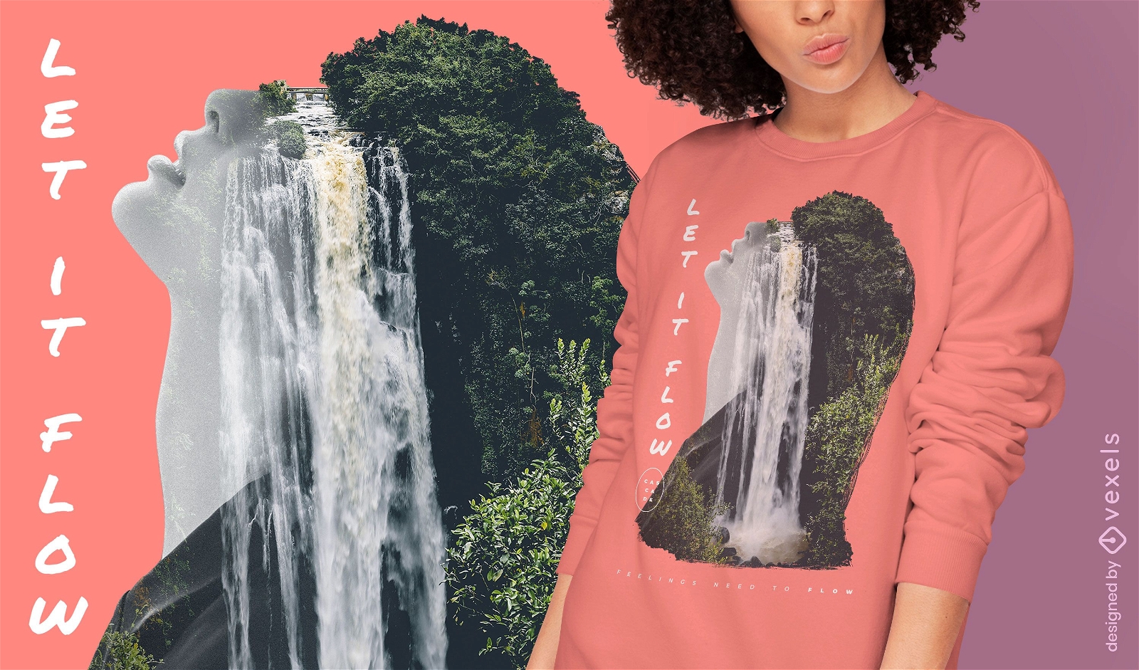 Waterfall double exposure PSD t-shirt design