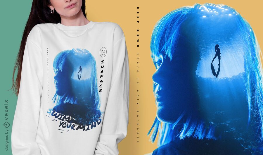 Design de t-shirt fotográfica subaquática de mulher Design de t-shirt fotográfica subaquática de mulher