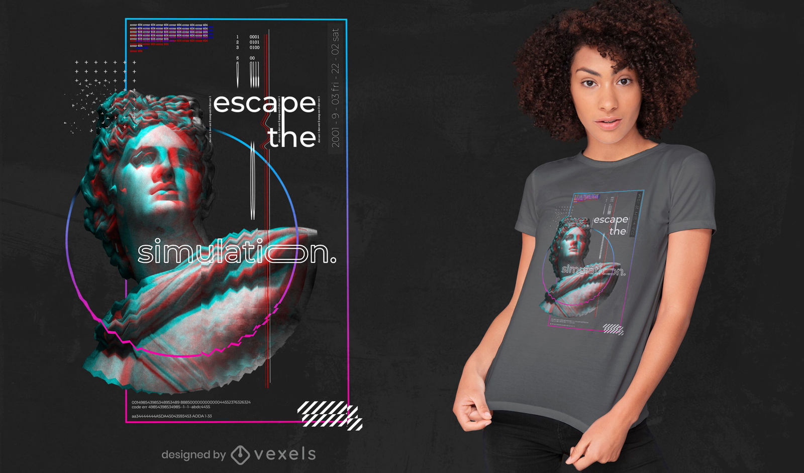 Statue glitch quote PSD T-shirt design