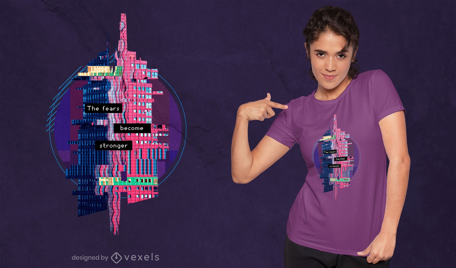 Glitch quote and building PSD t-shirt design
