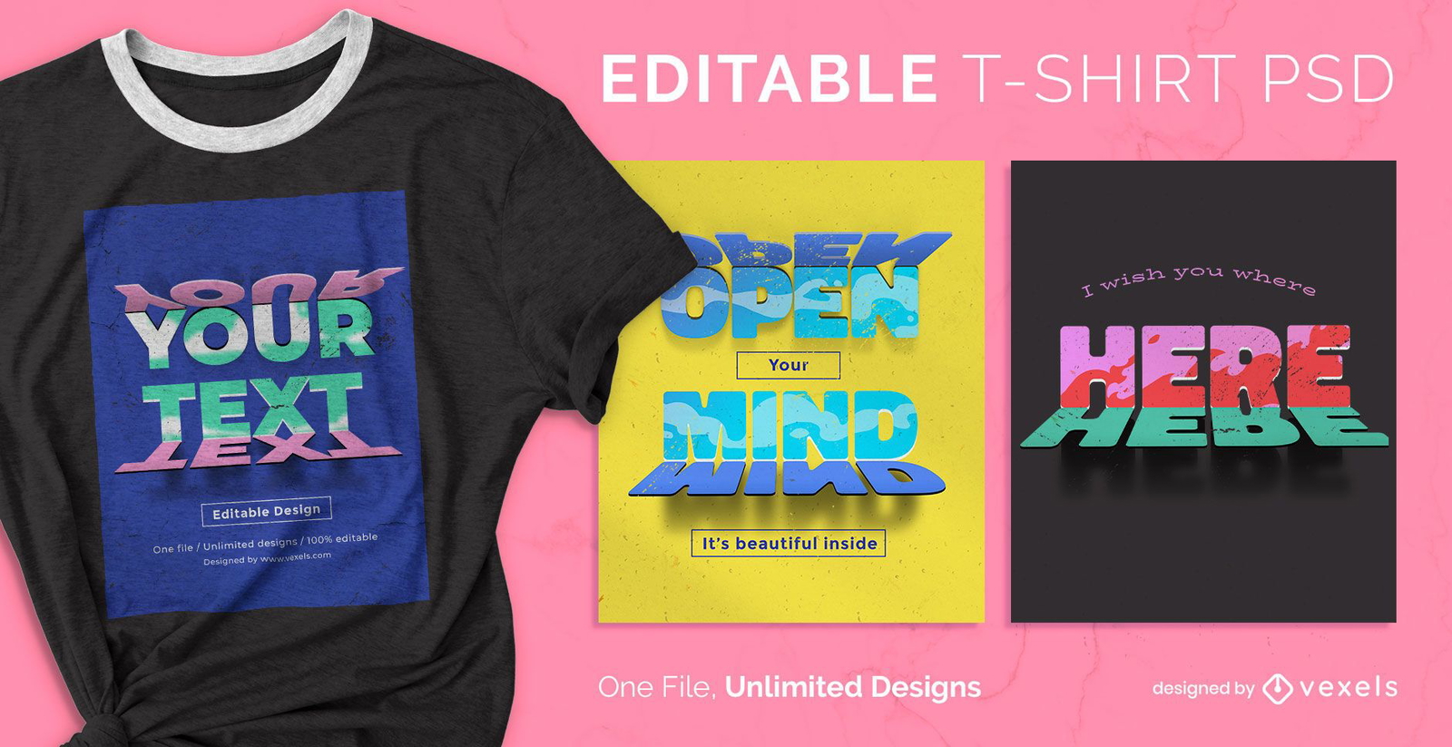 3D texto sombra escalonável t-shirt psd