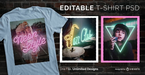 Fotografisches skalierbares T-Shirt im Neon-Stil psd