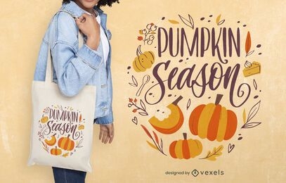 Design de sacola de citações da temporada de abóbora outono