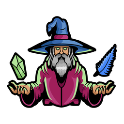 Wizard levitating crystal and feather color stroke PNG Design Transparent PNG