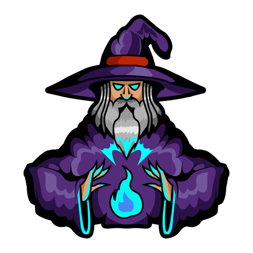 Purple wizard with blue fire color stroke