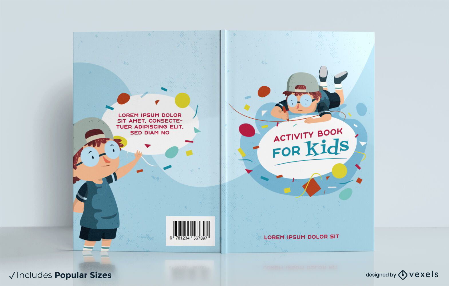 Kids activity book geometric shapes cover design