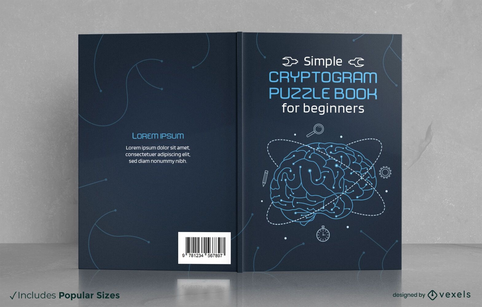 Diseño de portada de cerebro de libro de rompecabezas para principiantes