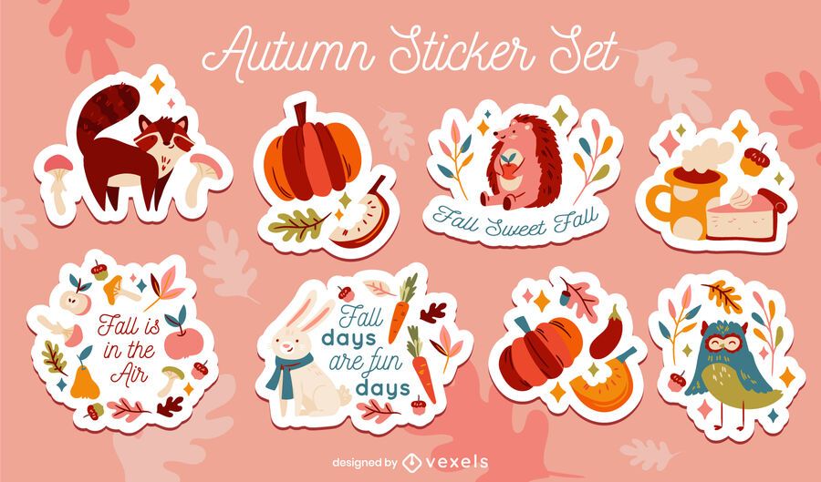 Autumn season animals nature sticker set Autumn season animals nature sticker set