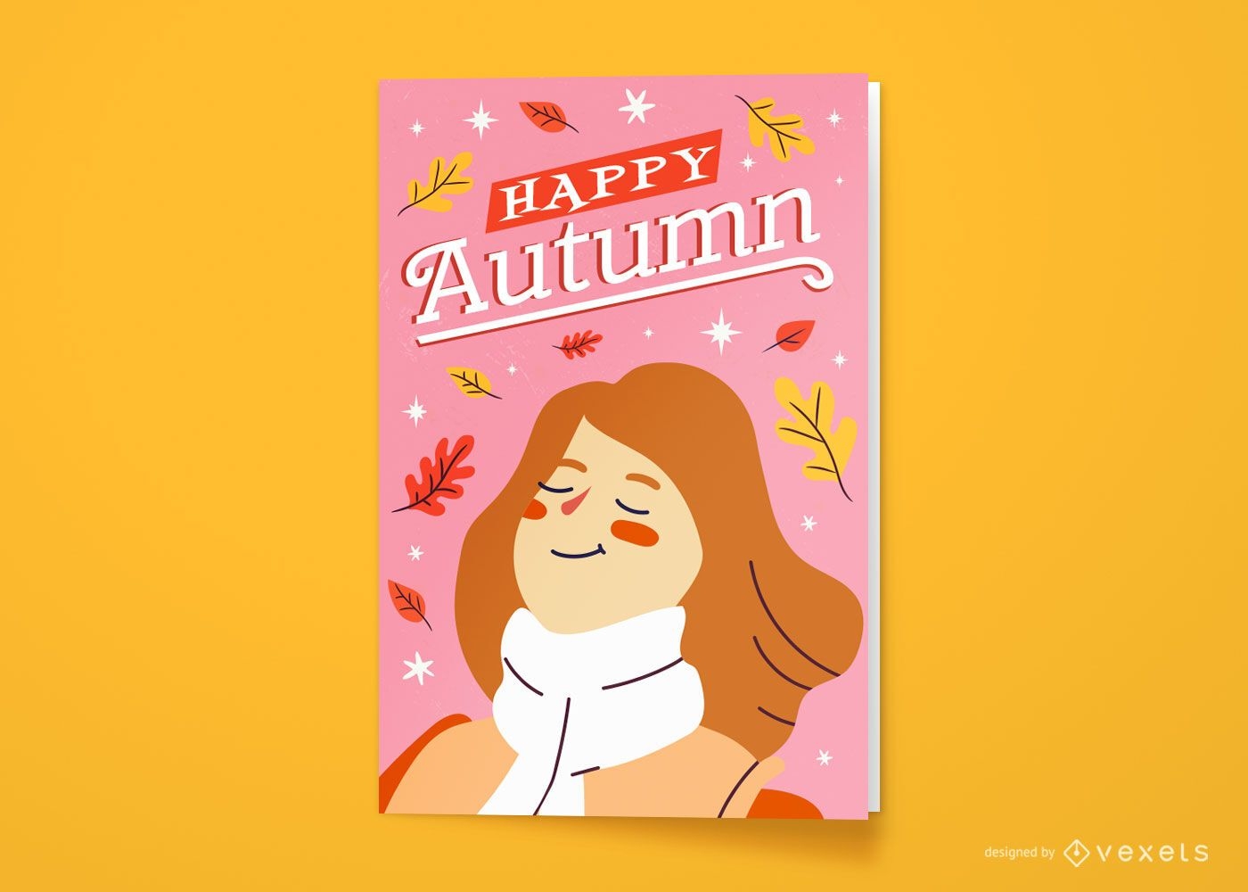 Autumn season happy woman greeting card design