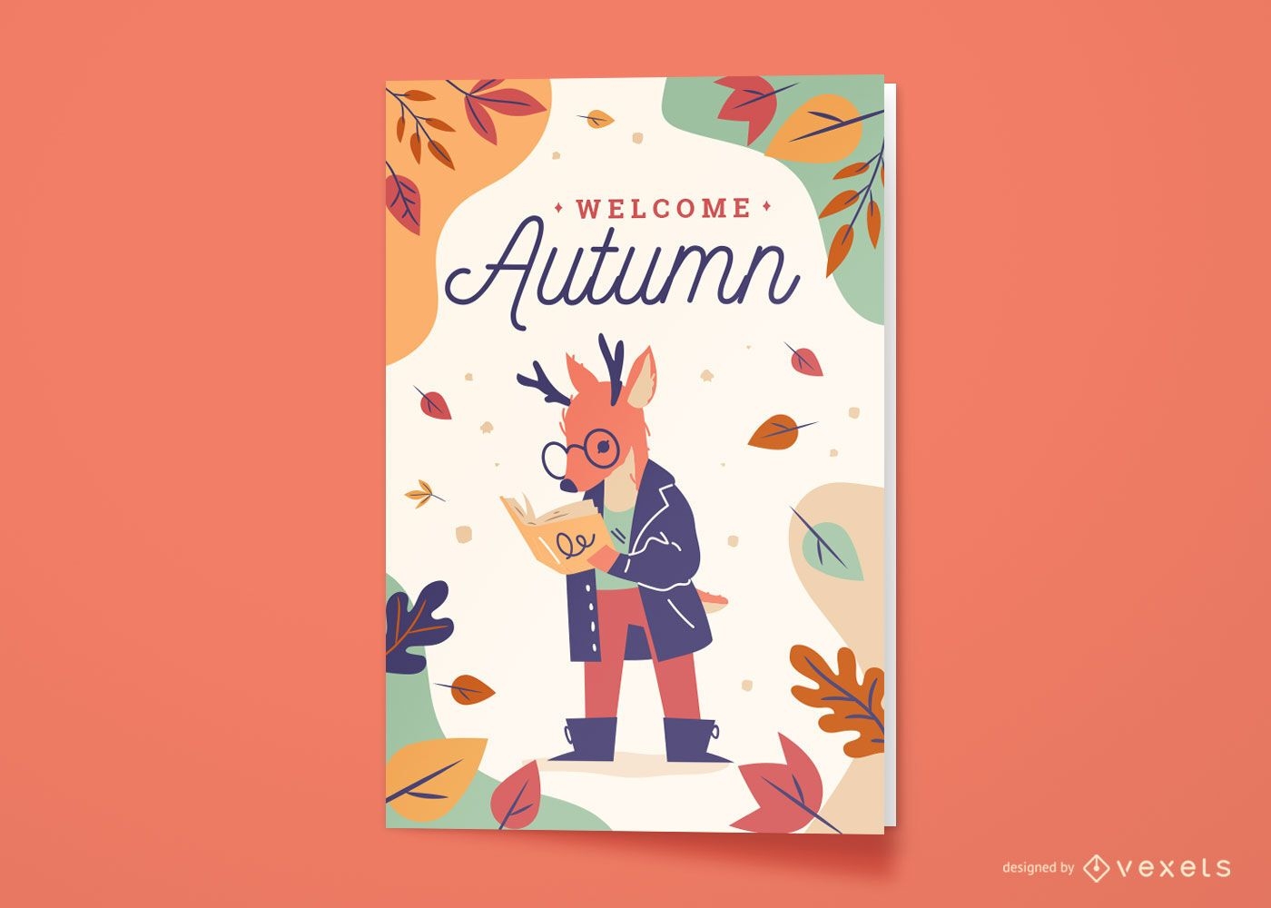 Autumn season deer animal greeting card