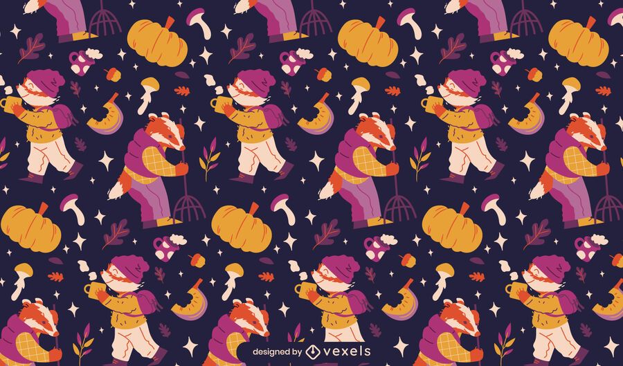Animals in autumn season pattern design Animals in autumn season pattern design