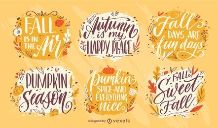 Autumn season quotes lettering set