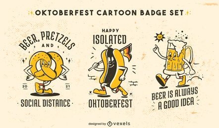 Oktoberfest retro cartoon food badge set