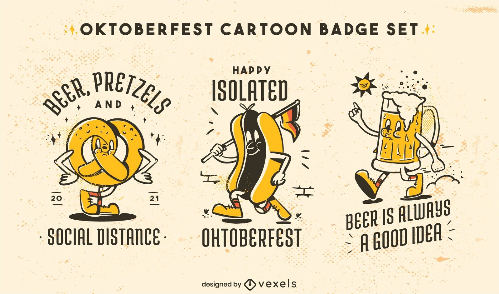 Conjunto de distintivos de comida de desenho animado retr? Oktoberfest