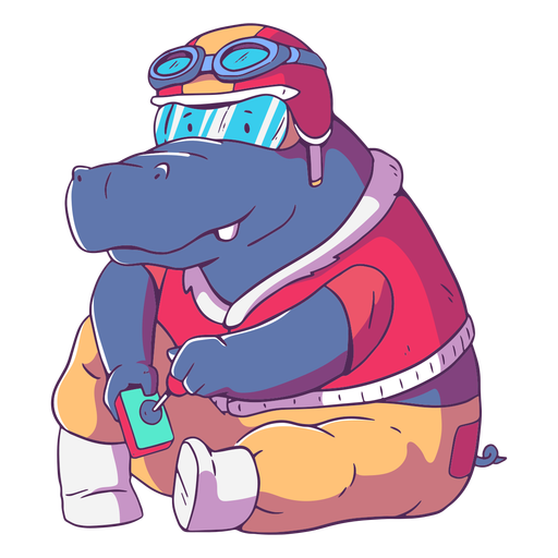 Gamer hippo cartoon PNG Design