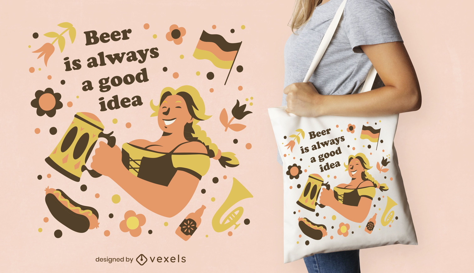 Diseño de bolsa de asas de cerveza de celebración de Oktoberfest