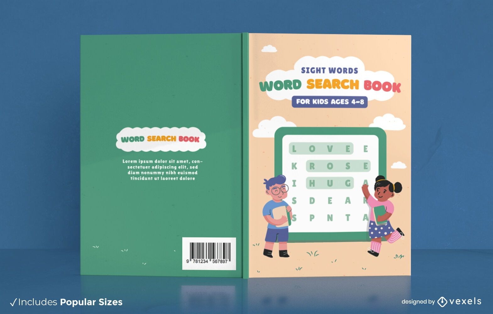 Livro de pesquisa de palavras para design de capa infantil