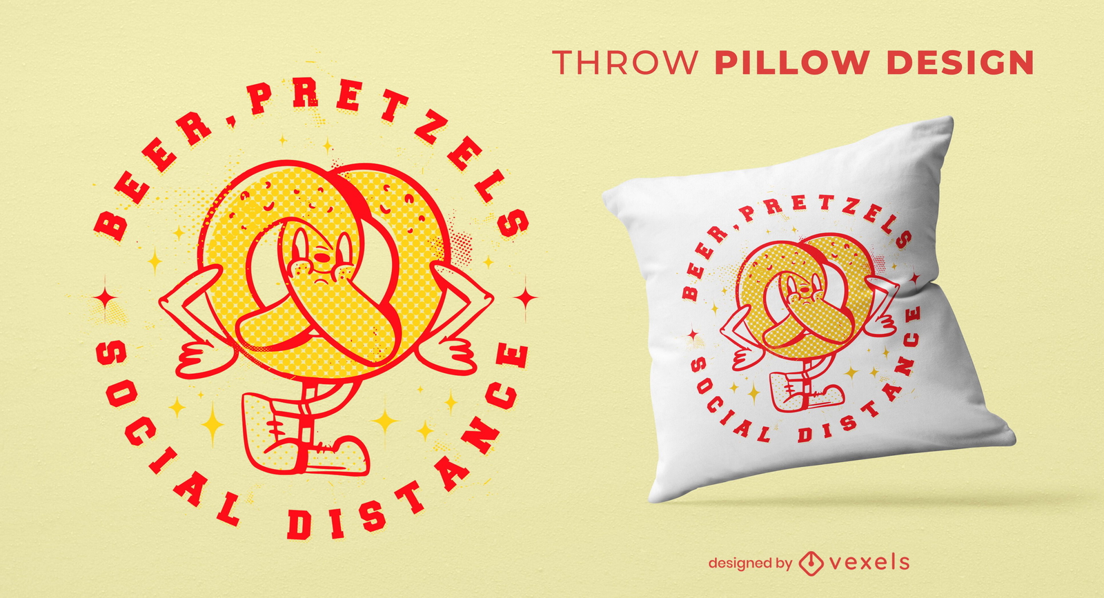 Pretzel & beer pillow vintage design