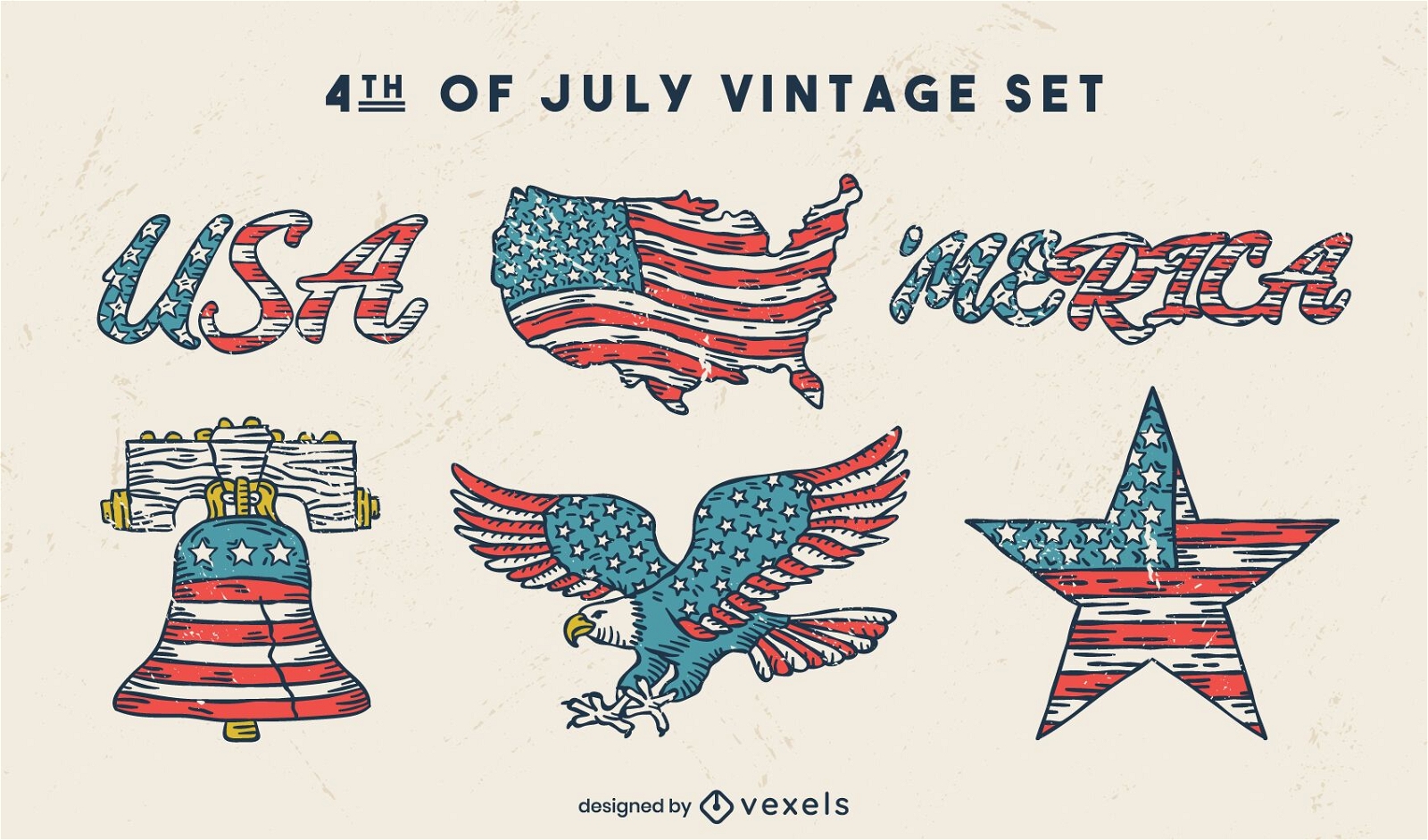Conjunto vintage de vacaciones americanas del cuatro de julio