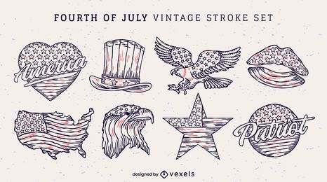 July 4th vintage stroke set of stickers July 4th vintage stroke set of stickers