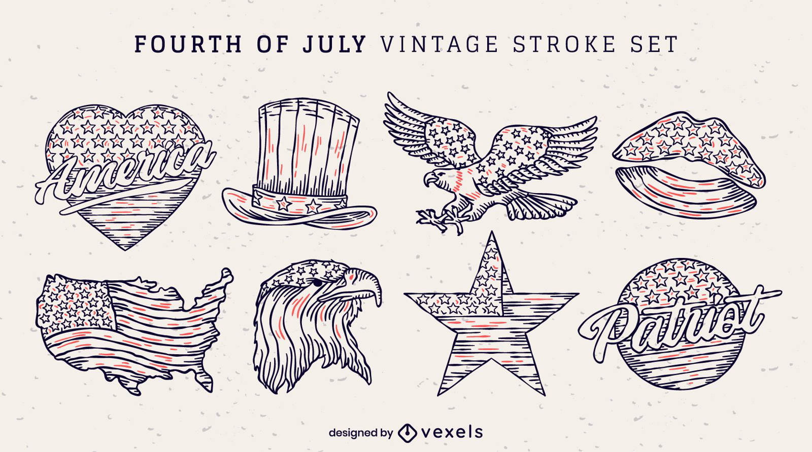 July 4th vintage stroke set of stickers
