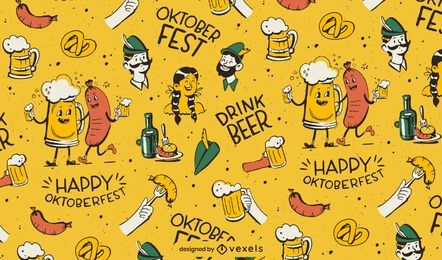 Oktoberfest cartoon characters pattern 