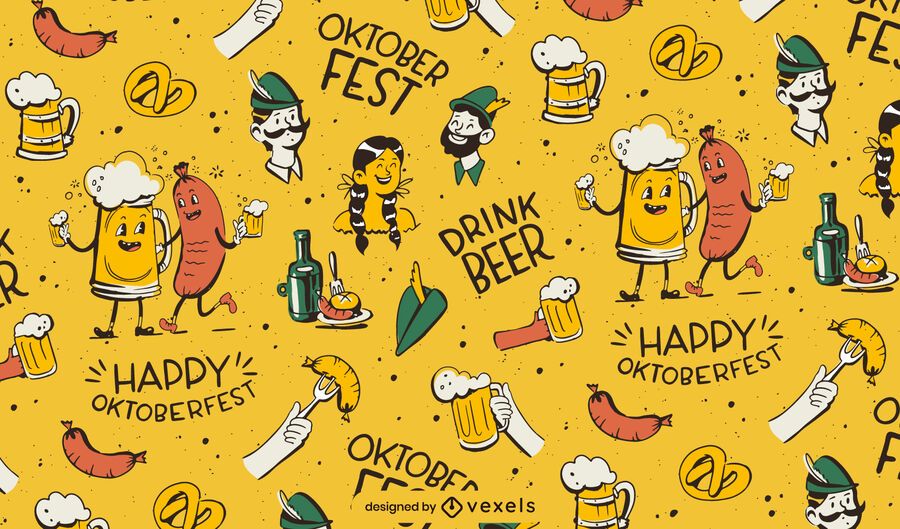 Oktoberfest cartoon characters pattern Oktoberfest cartoon characters pattern