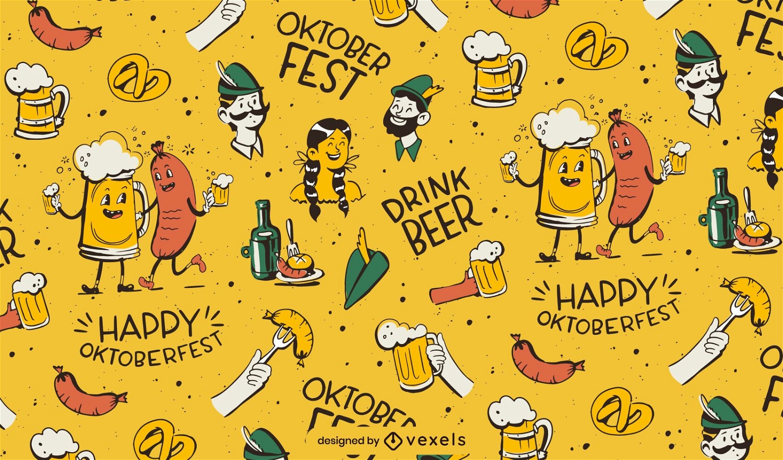 Oktoberfest-Zeichentrickfiguren-Muster