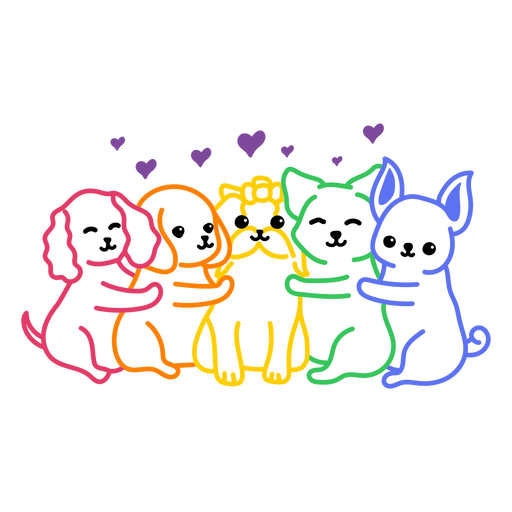 Cute rainbow dogs hugging 