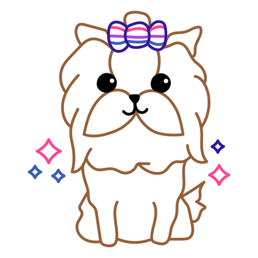 Cute fluffy yorkie dog with a bow  PNG Design