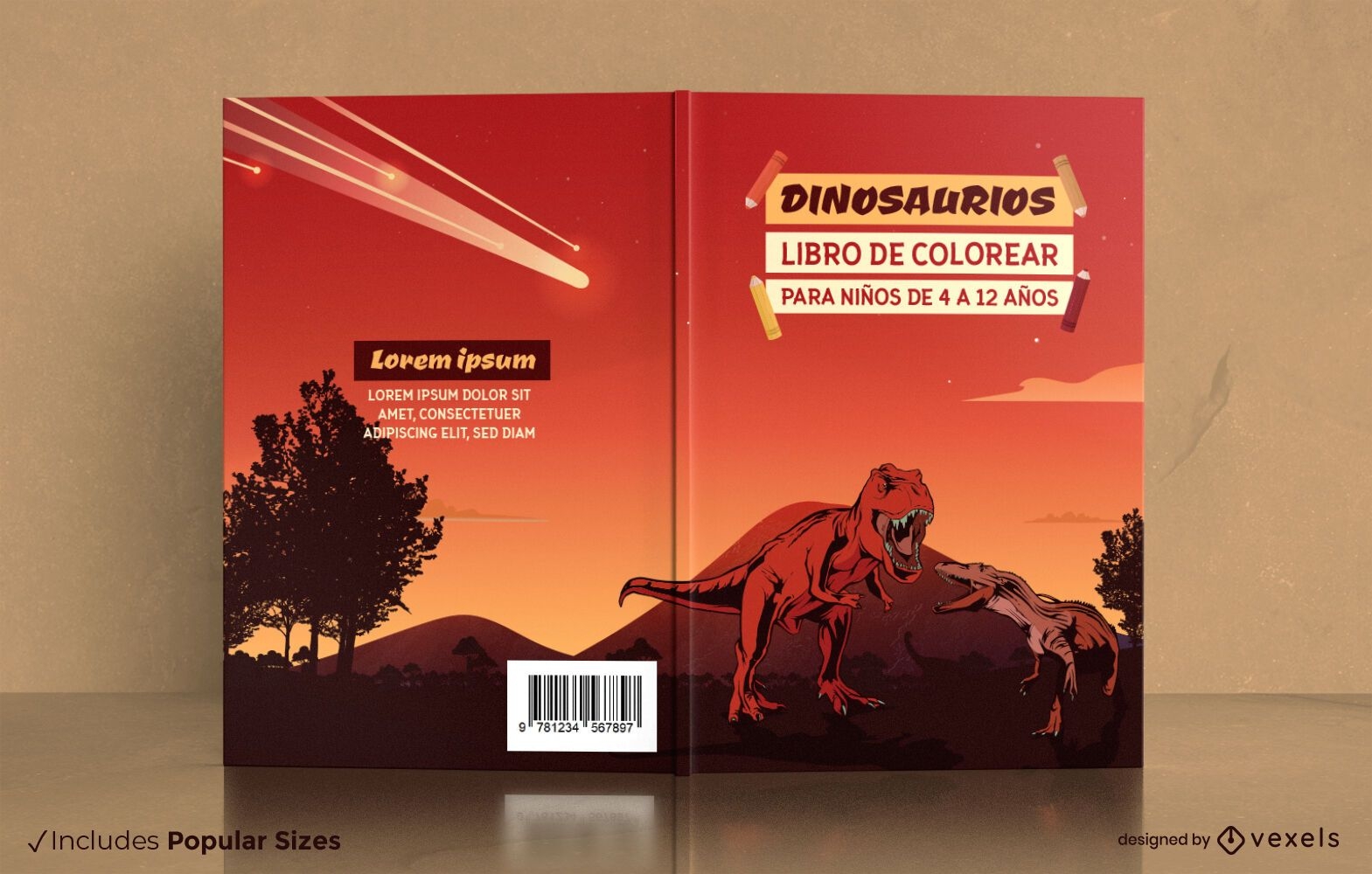 Libro de colorear de dinosaurios para niños con diseño de portada.