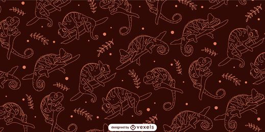 Dark and orange chameleon and leaves pattern