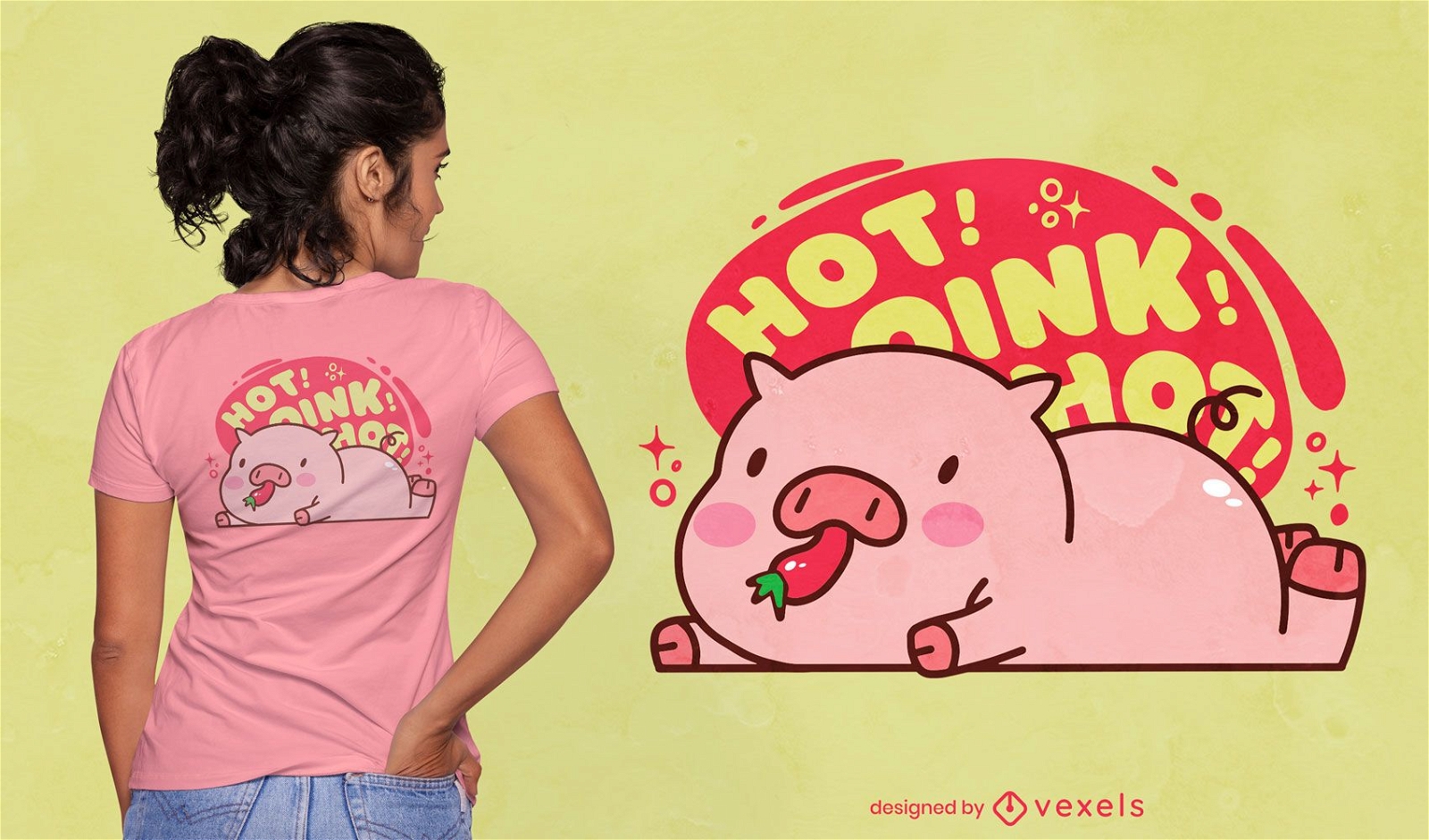 Dise?o de camiseta lindo cerdo animal comiendo pimienta