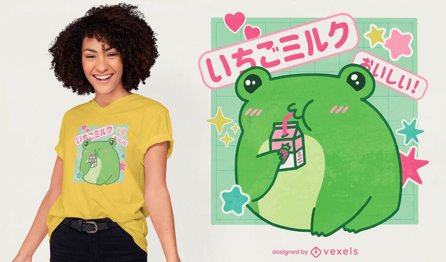 Frog drinking strawberry milk t-shirt design Frog drinking strawberry milk t-shirt design