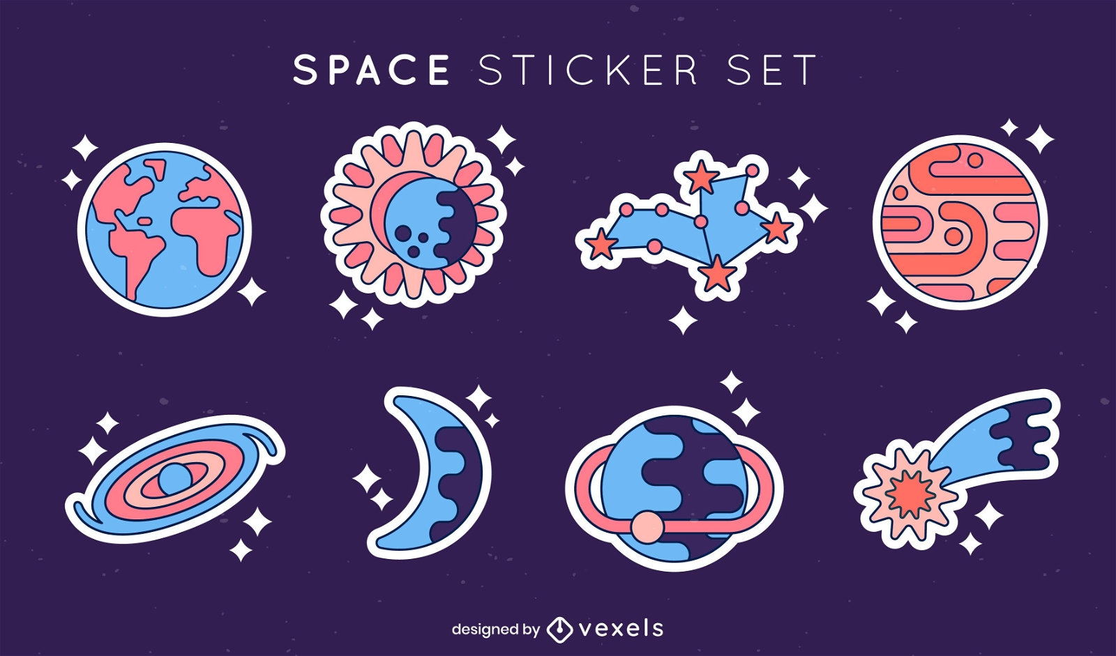 Set of space sticker elements 