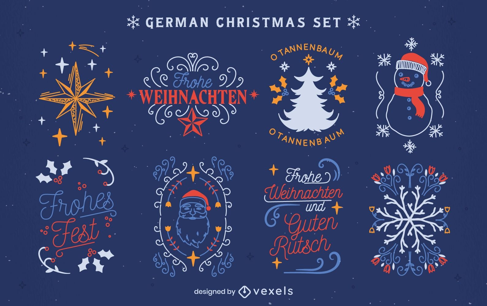 Schönes Set von Weihnachtselementen auf Deutsch