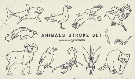 Set of stroke wild animals