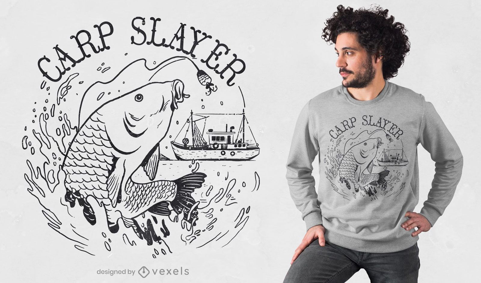 Carp fish line art t-shirt design