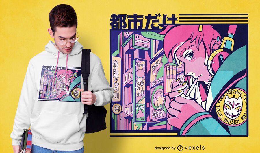 Anime japanese girl smoking t-shirt design Anime japanese girl smoking t-shirt design