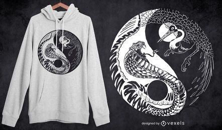 Yin yang hand-drawn animals t-shirt design