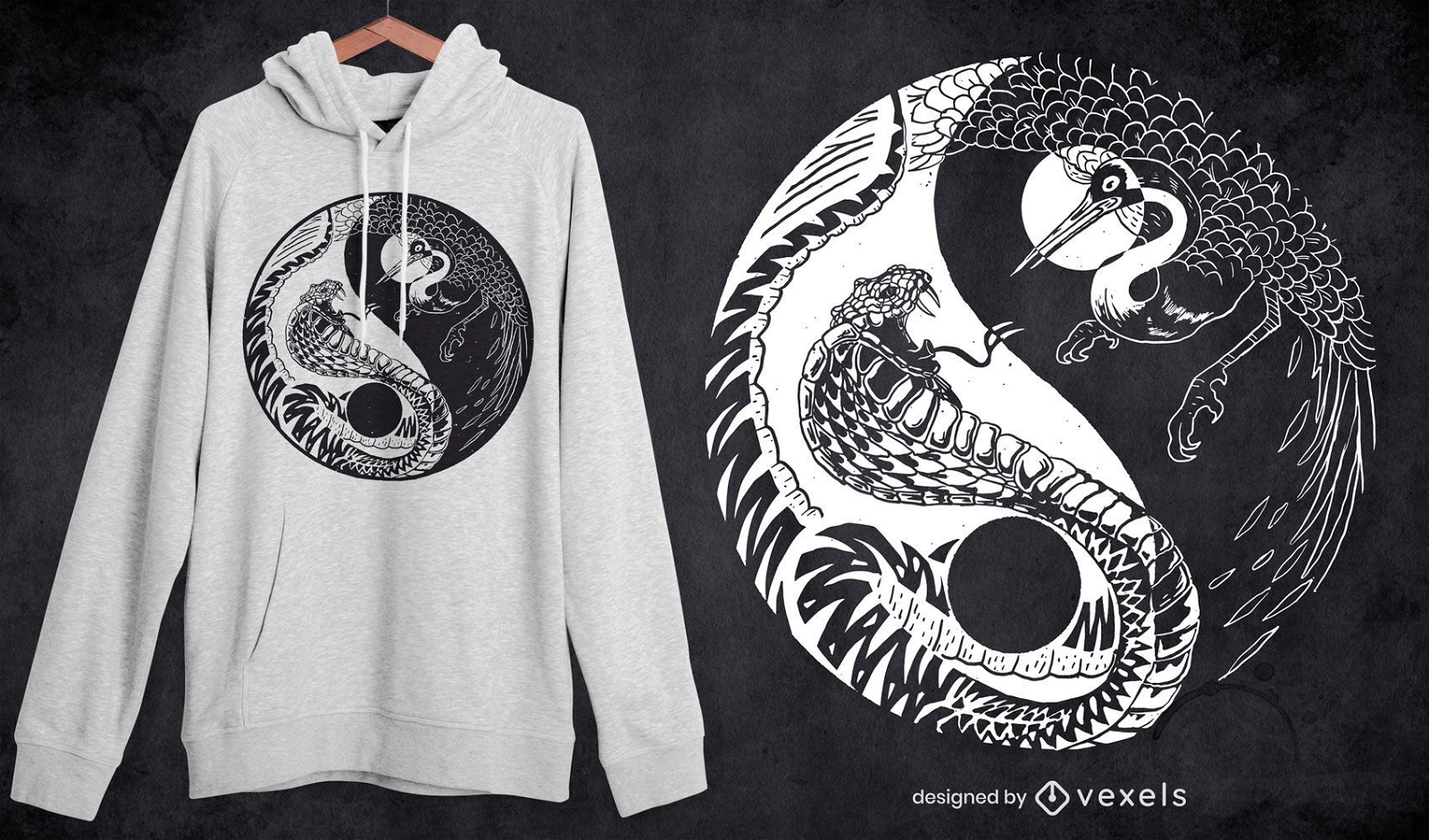 Yin Yang handgezeichnete Tiere T-Shirt Design