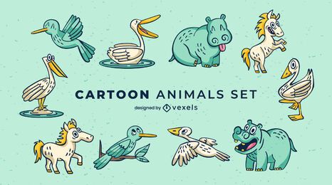 Conjunto divertido de animales de dibujos animados Conjunto divertido de animales de dibujos animados