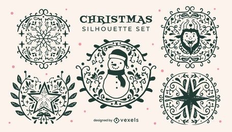 Christmas silhouette badges set 
