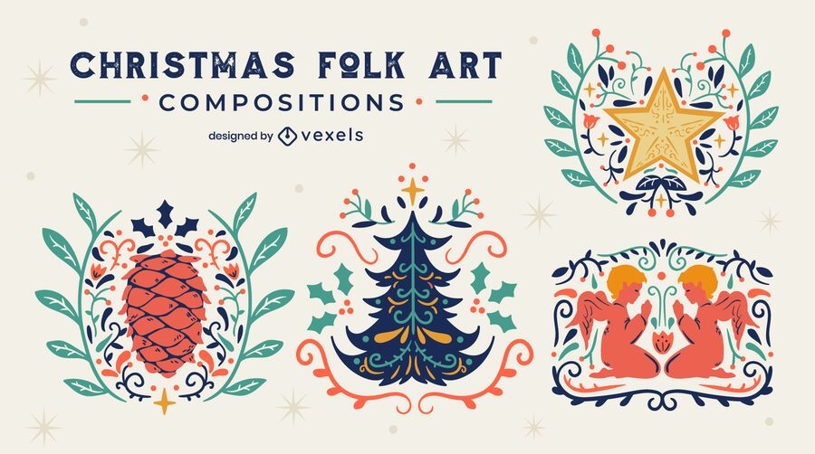 Christmas folk art badges set Christmas folk art badges set