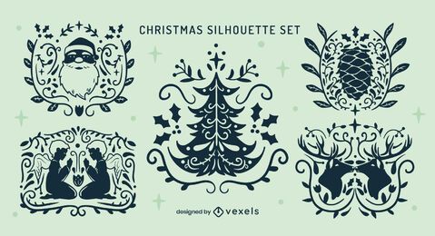 Conjunto de emblemas de natal ornamentados legais