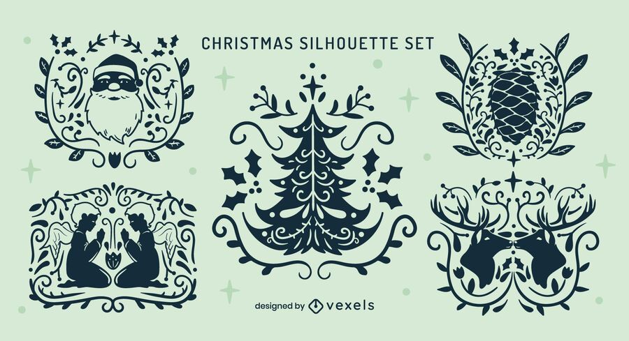 Set of cool ornamented christmas badges Set of cool ornamented christmas badges