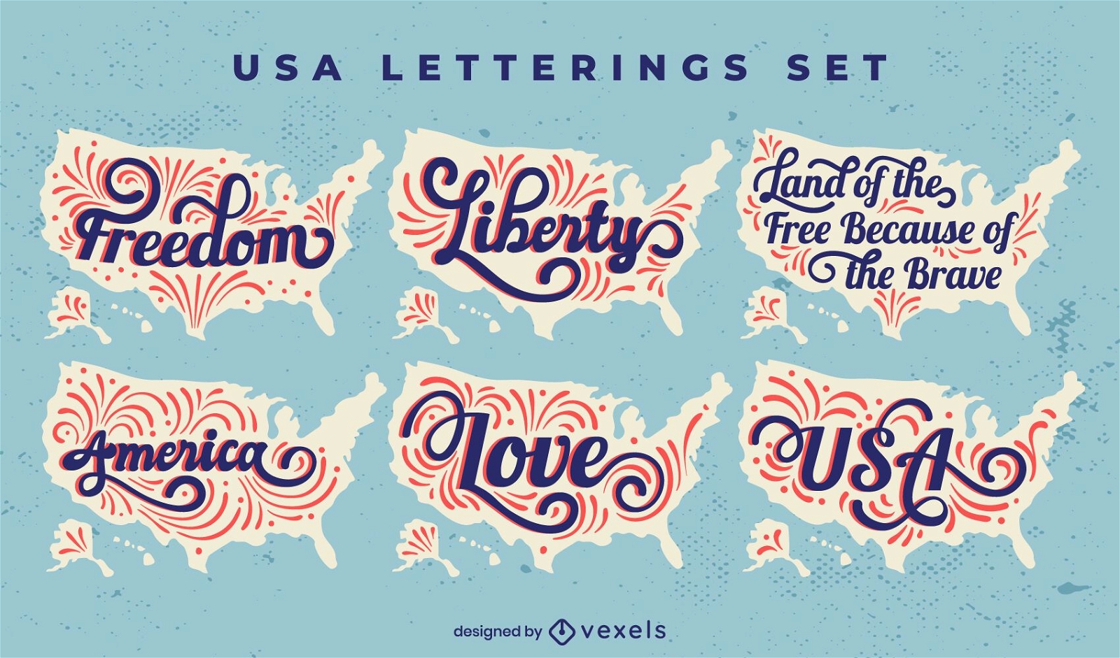 Fourth of July lettering USA badges set