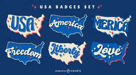 Conjunto de emblemas retrô dos EUA para quatro de julho