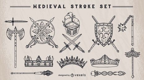 Set of medieval stroke elements